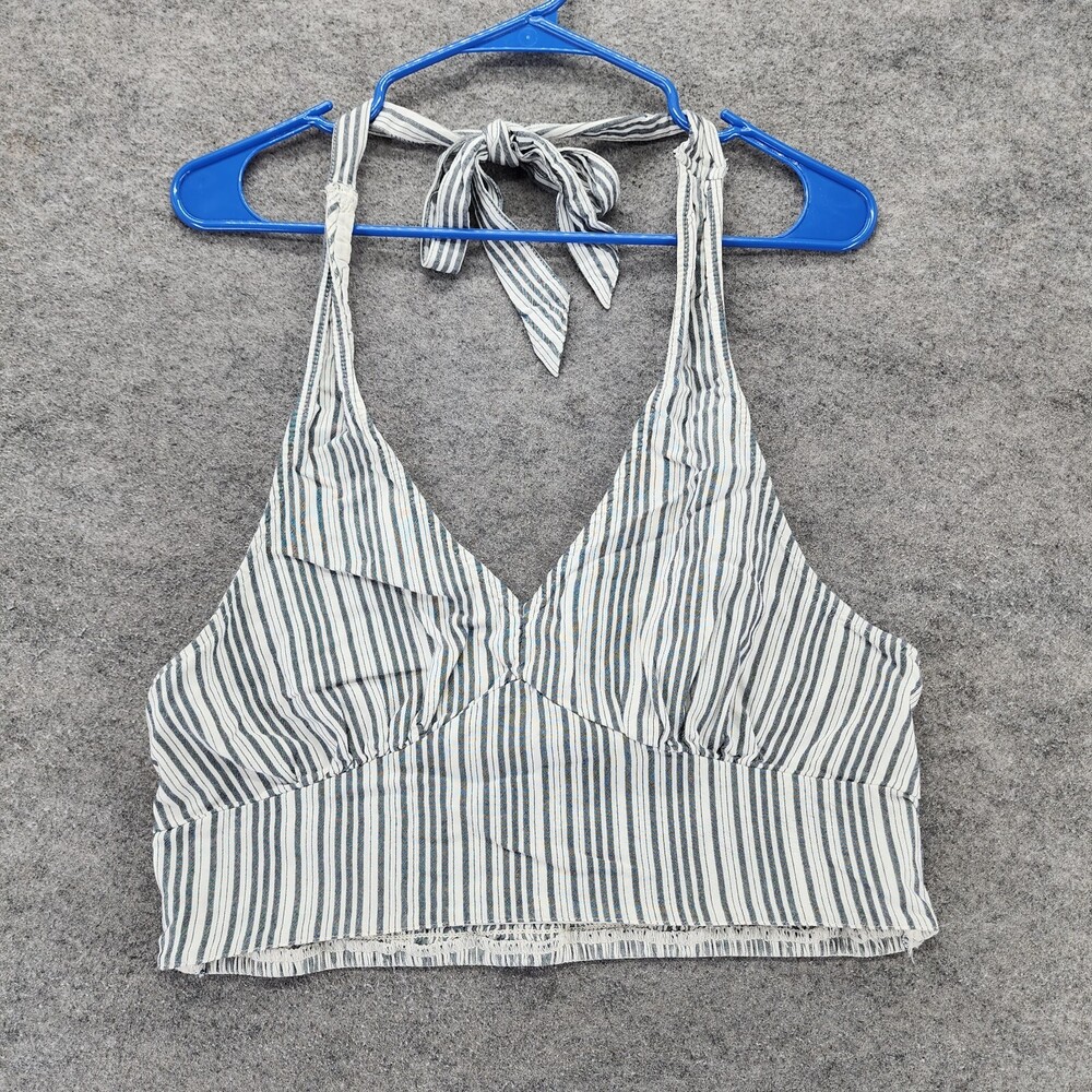American Eagle Crop Top Womens Large Gray Striped Halter